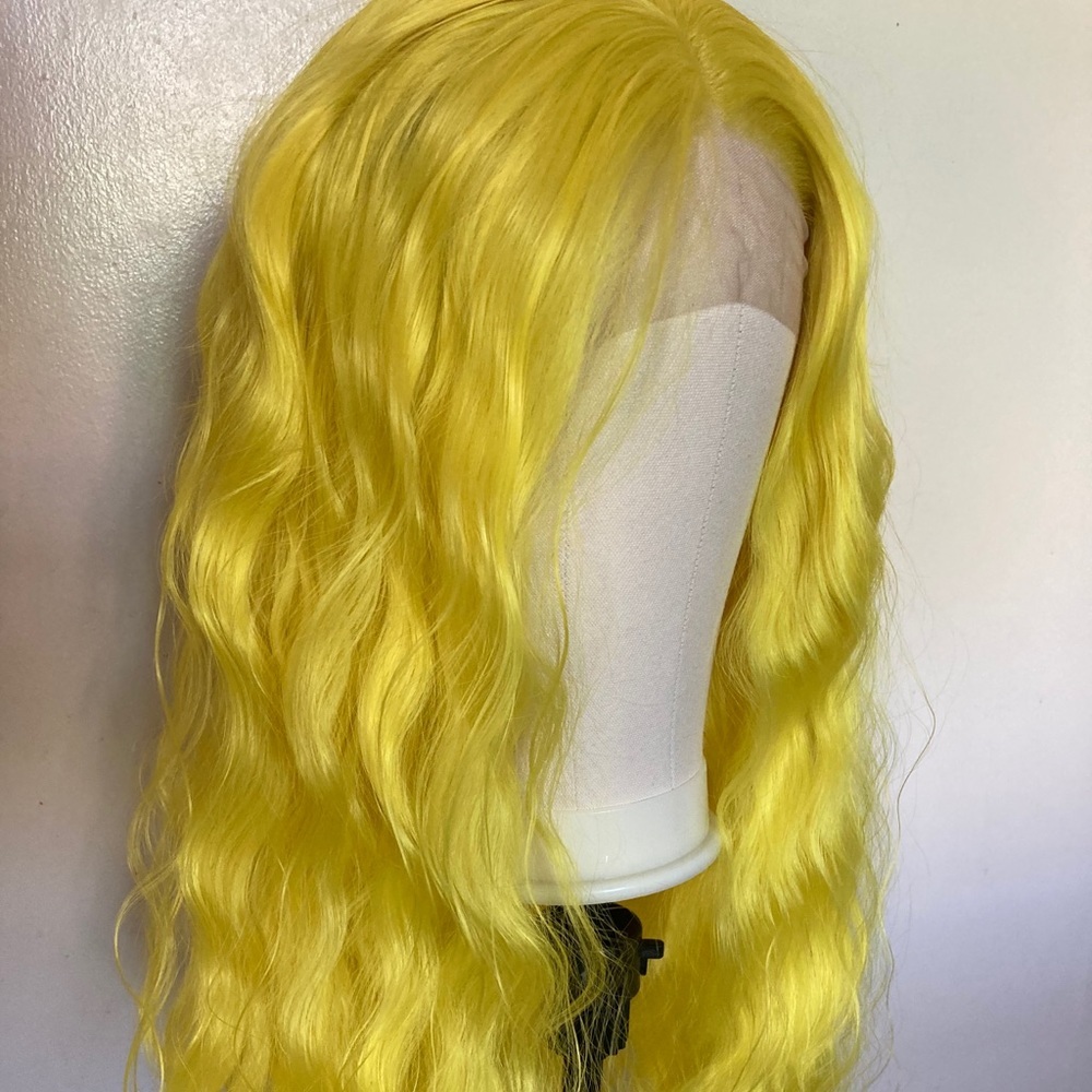 Yellow Long Loose Curly Lace Front Wigs